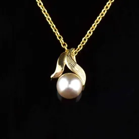 14K Gold Gray Pearl Pendant Necklace