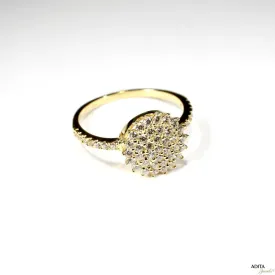 14K Yellow Gold Flower White Cubic Zirconia 1.5mm Ring