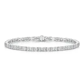 18ct White Gold Baguette And Round Brilliant Diamond  Line Bracelet