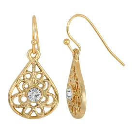 1928 Jewelry Clear Crystal Filigree Teardrop Earrings