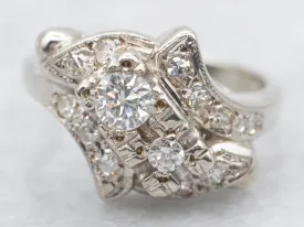 1950's White Gold Diamond Bypass Ring