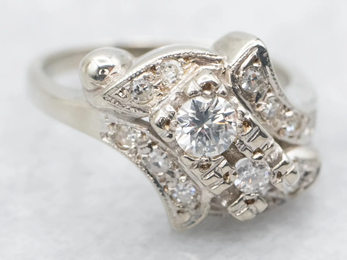 1950's White Gold Diamond Bypass Ring