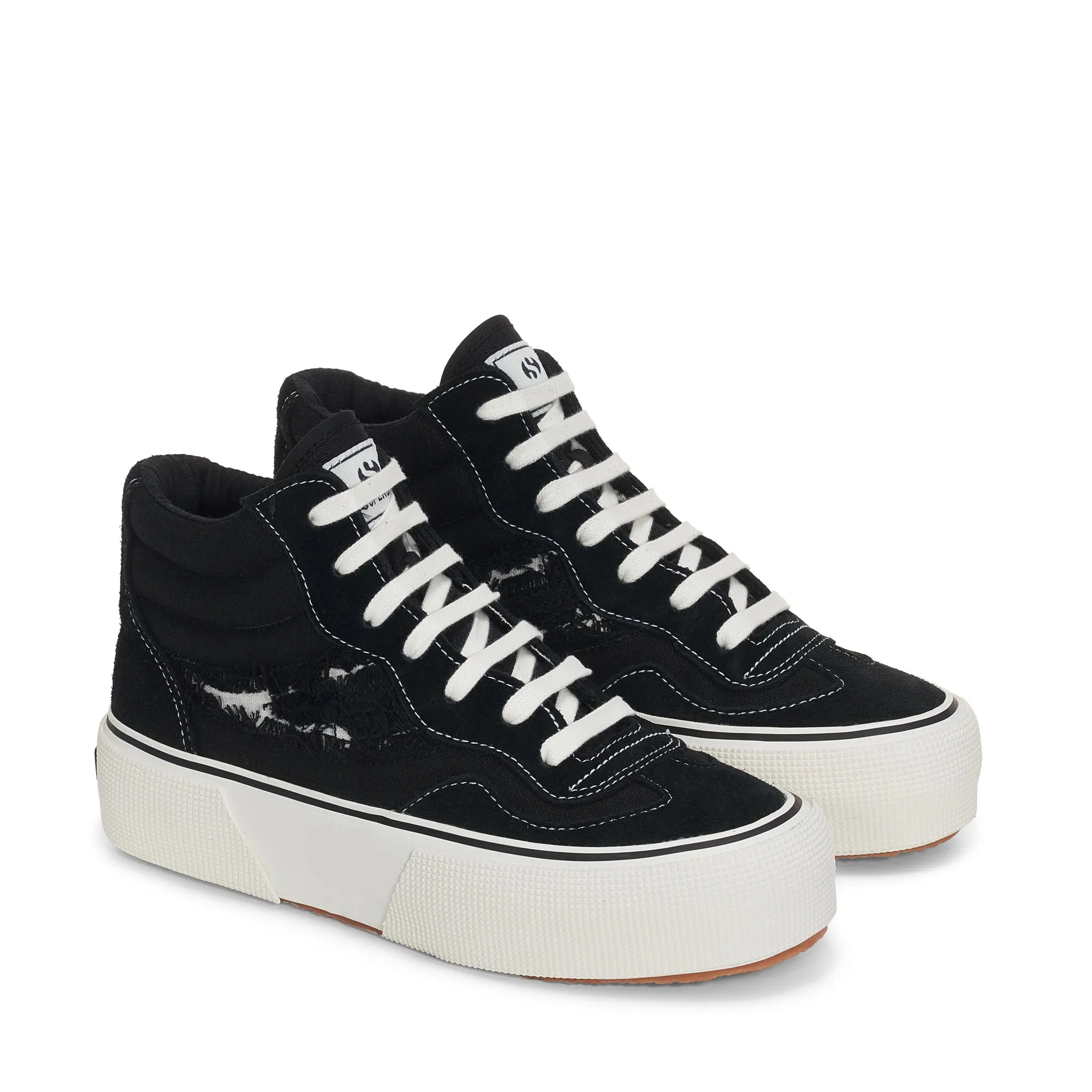 3141 Revolley Mid Ripped Swallow Tail Sneakers - Black White Avorio