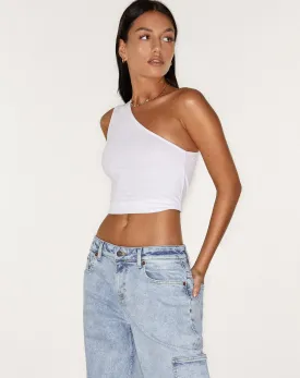 Bay One Shoulder Top in Lycra White