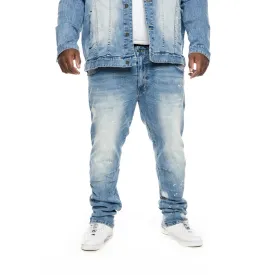 Big and Tall Bleached Detail Semi Basic Jeans - Ocean Blue