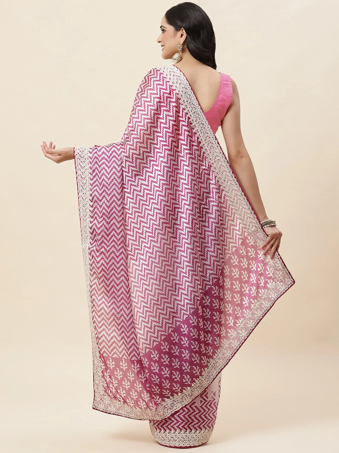 Block Printed Satin Saree