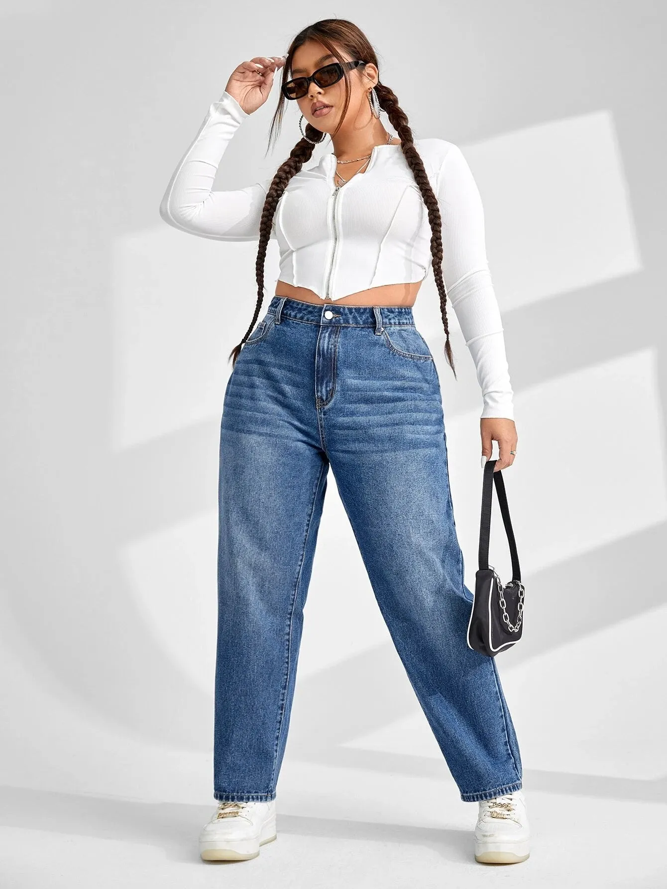 Blue Classic Wash Plus Size Straight Leg Jeans