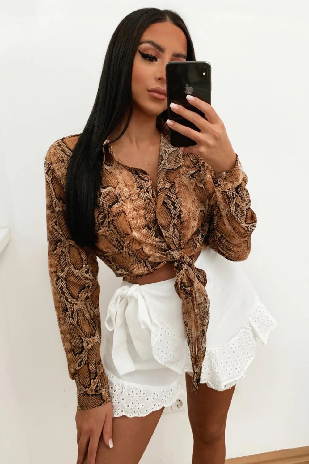 Camel Snake Print Tie Top