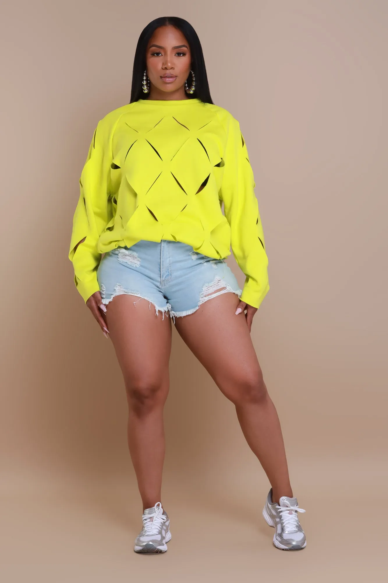 Cross Me Oversized Cut Out Sweatshirt - Lime