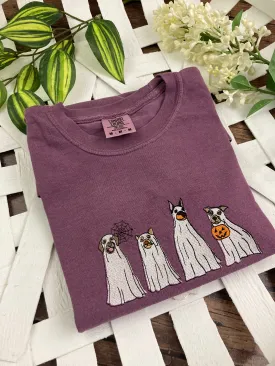 Cute Spooky Dog Ghosts - Halloween Embroidered Shirt - spooky- Comfort Colors Embroidered - Mommy