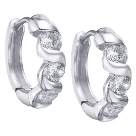 Eleanor 18k White Gold Plated Silver Hoop Earrings with Simulated Diamond CZ Crystals