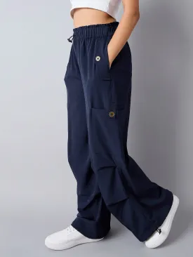 Girls Navy Pull Hem Parachute Cargos