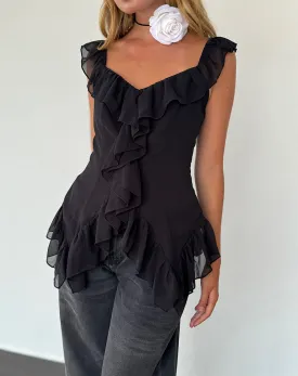 Glaiza Ruffle Cami Top in Black