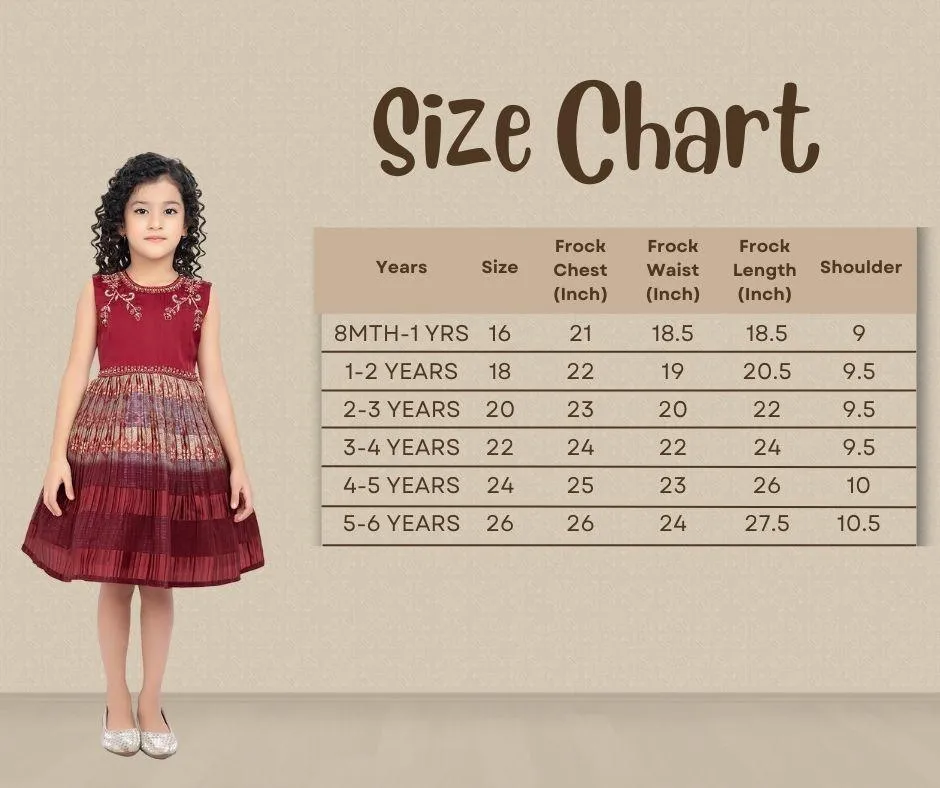 Maroon & Beige Ethnic Motifs Printed Knee Length Frock For Girls