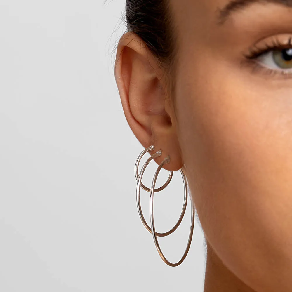 Mini Plain Hoop Earrings in Silver