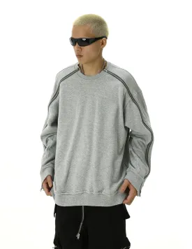 Oversized Crewneck Contrast Zip-Piping Sweatshirt