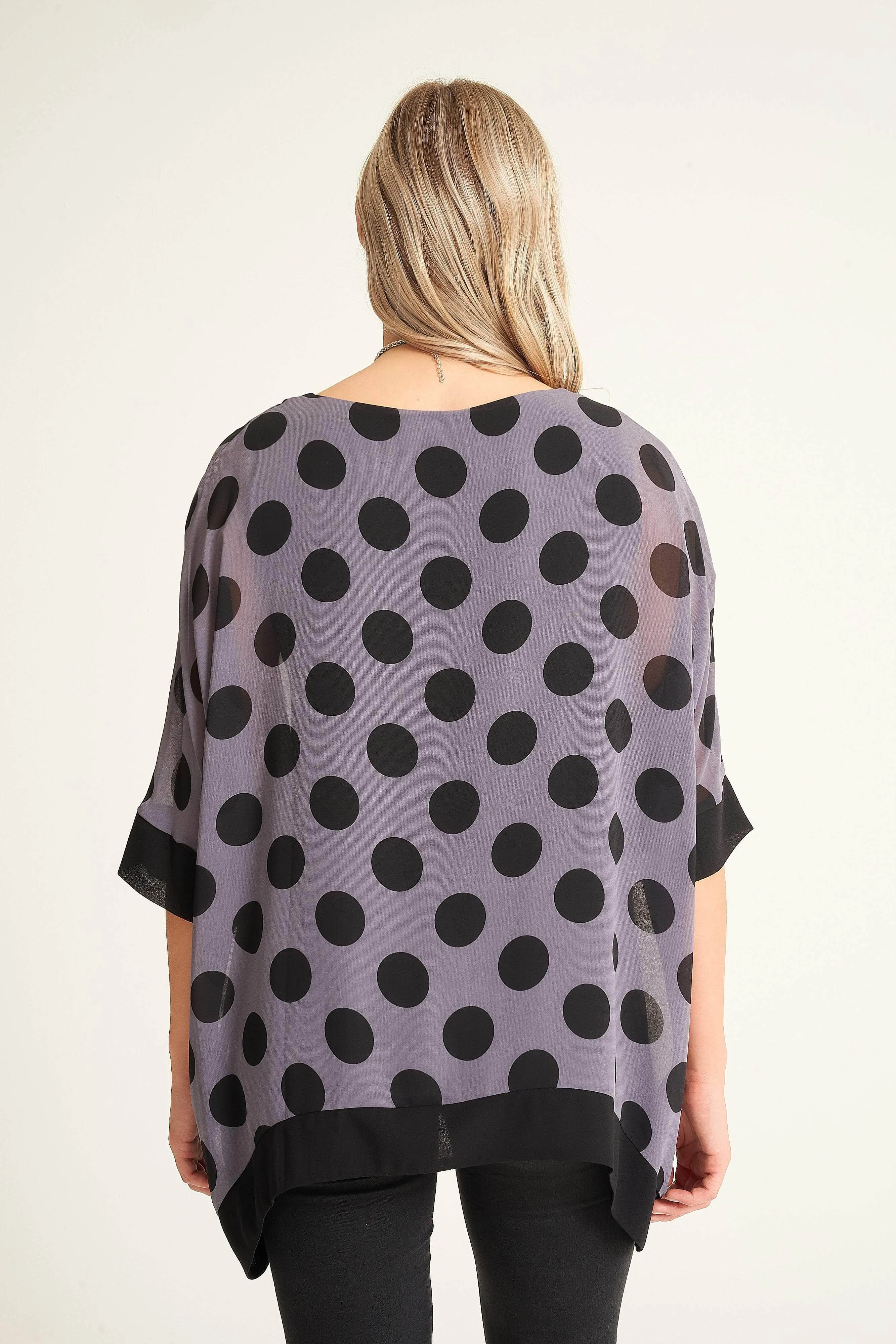 Saloos Polka Dot Print Boat Neck Top with Necklace