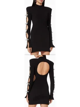 Women’s Crystal-Embellished Cut-Out Ribbed Knit Mini Dress, Black