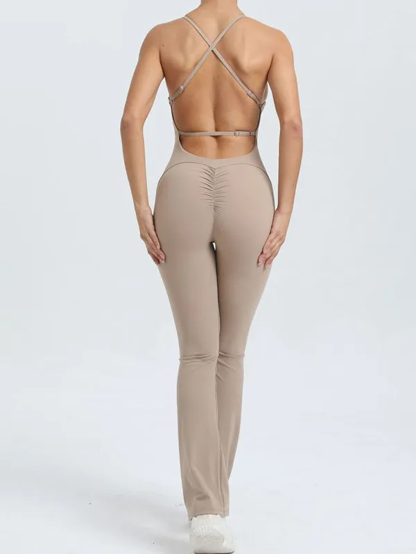 ZASUWA Female Cross Back Flare Scrunch Bum Jumpsuit