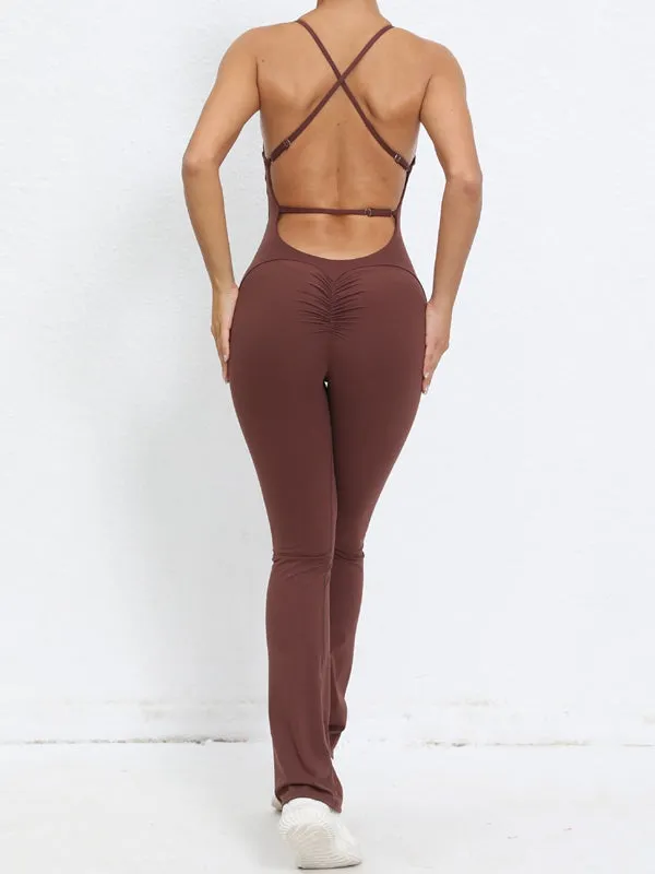 ZASUWA Female Cross Back Flare Scrunch Bum Jumpsuit